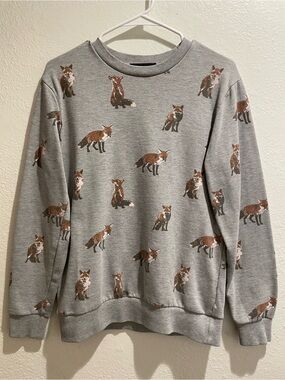 21men Grey Crewneck Sweatshirt with Fox Print
